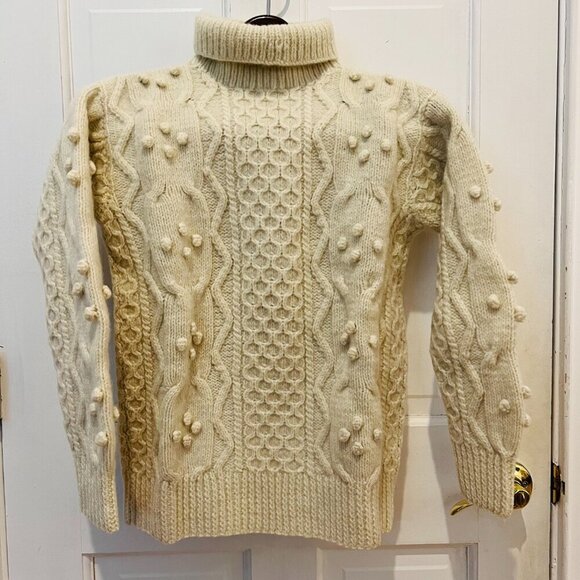 Vintage Kennedy of Ardara 100% Wool Chucky Cable Hand Knit fisherman Sweater Siz - Picture 5 of 16